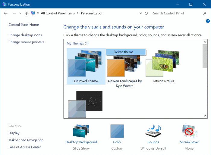 удалить темы в Windows 10 pic3