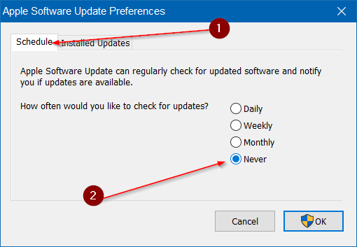 отключить экран обновления программного обеспечения Apple в Windows 10, шаг 4