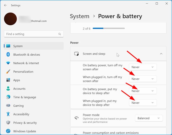 отключить спящий режим в Windows 11 рис1