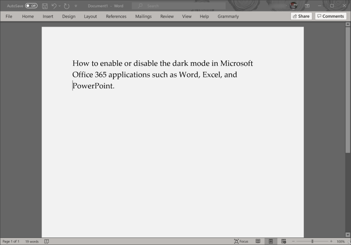 включить или отключить темный режим в Office 365 Word, Excel и PowerPoint pic5