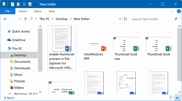 включить предварительный просмотр миниатюр для Word Excel Powerpoint