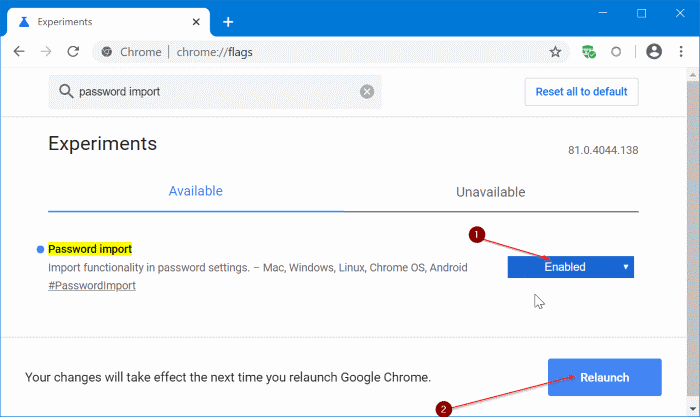 импортировать пароли в Chrome из CSV-файла pic2