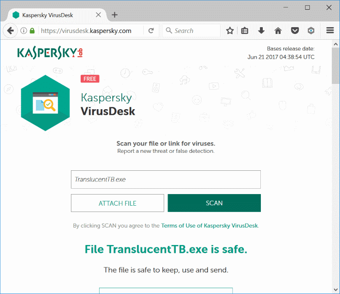 kasperskyvirusdesk сканирует файлы онлайн с помощью kaspersky pic1