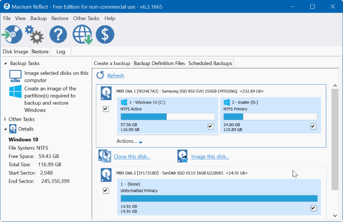 Бесплатная версия Macrium Reflection для Windows 10