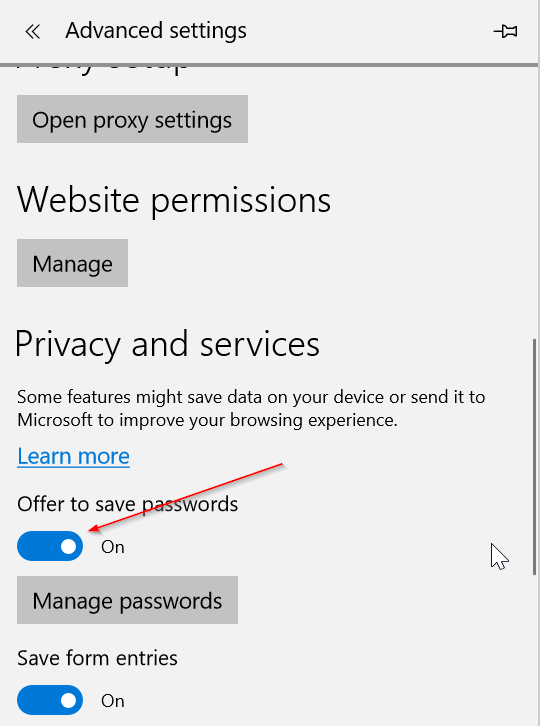 заставить браузер Edge сохранять пароли в Windows 10 pic3