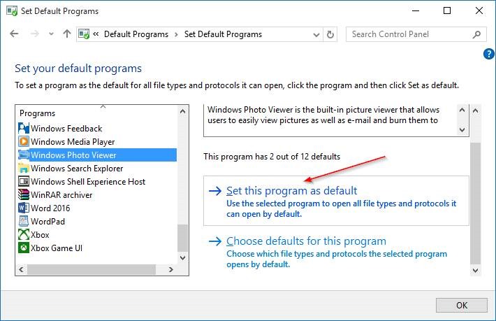 сделать средство просмотра фотографий Windows по умолчанию в Windows 10, шаг 7