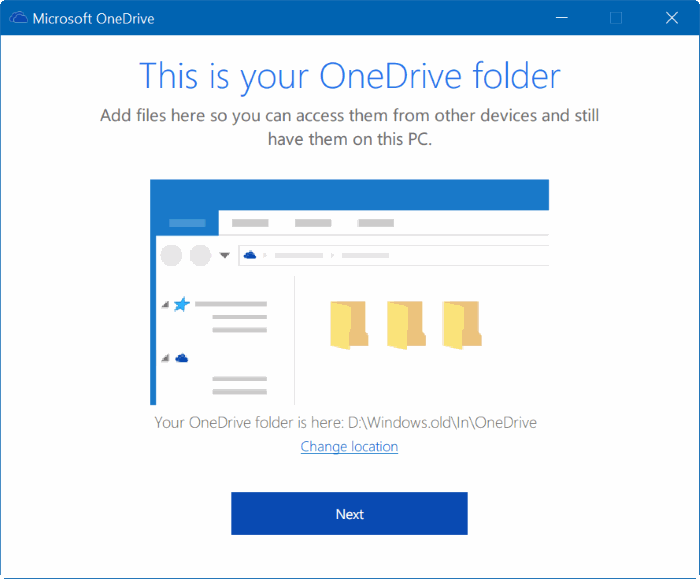 переместить папку onedrive в Windows 10, шаг 16