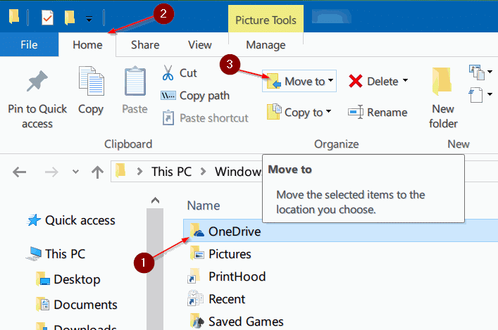 переместить папку onedrive в Windows 10, шаг 6