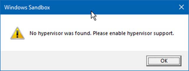 Ошибка песочницы в Windows 10 не найден гипервизор