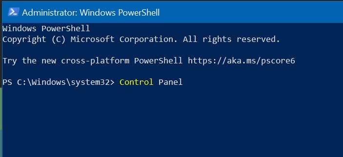 открыть панель управления через PowerShell в Windows 10