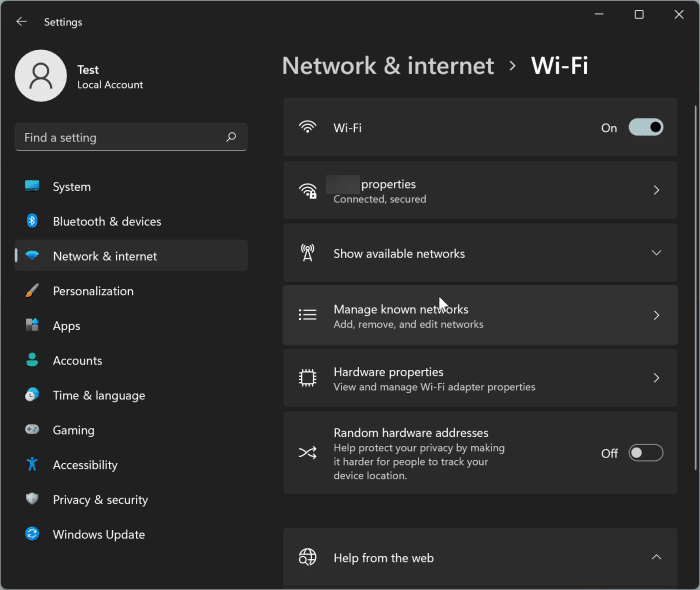 открыть настройки Wi-Fi в Windows 11 pic01