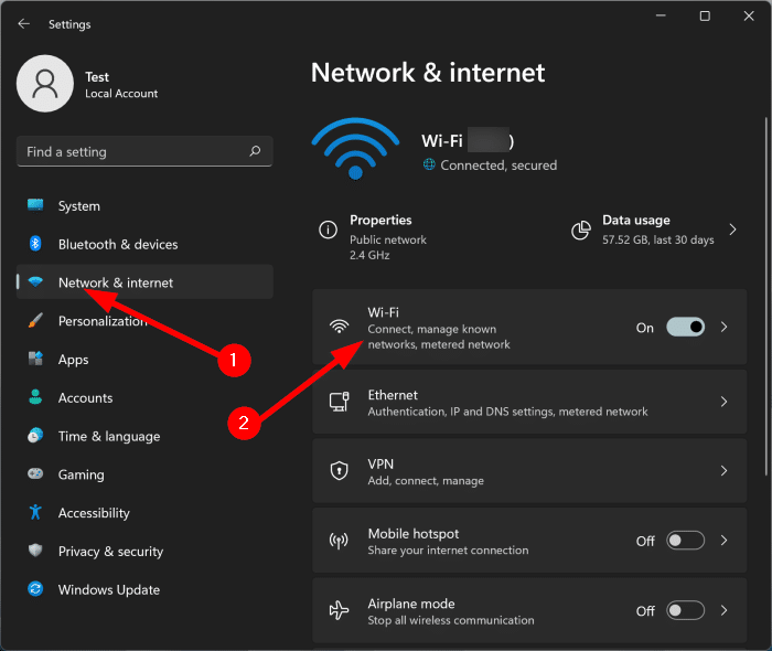 открыть настройки Wi-Fi в Windows 11 рис.1