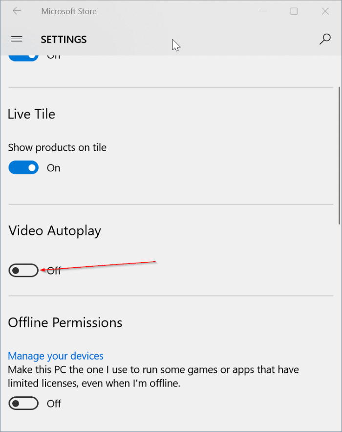 запретить автоматическое воспроизведение видео в Магазине Windows в Windows 10 pic2