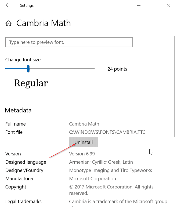 предварительный просмотр, установка и удаление шрифтов в Windows 10 pic6