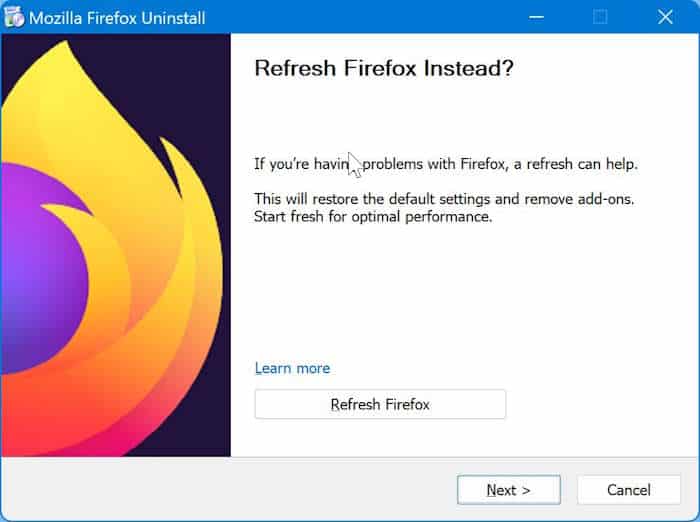 reinstall firefox without losing data pic1