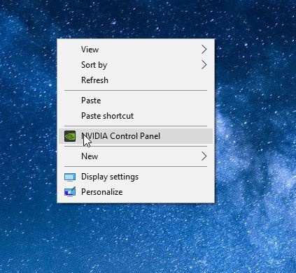 удалить панель управления nvidia из контекстного меню рабочего стола в Windows 10 рис.1