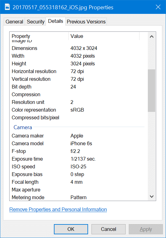 удалить личную информацию с фотографий в Windows 10 рис2