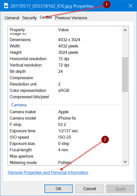 удалить личную информацию с фотографий в Windows 10 pic3