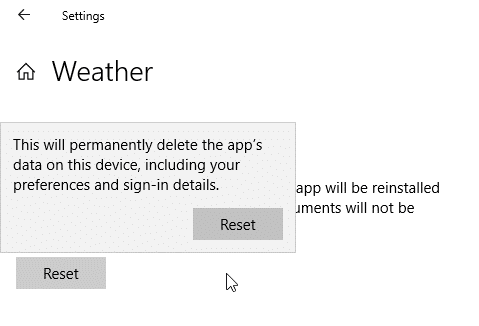 сбросить или переустановить приложение «Погода» в Windows 10 pic3