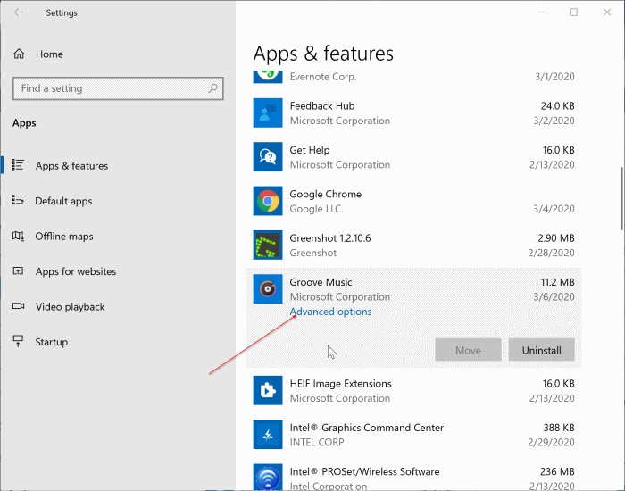 сброс настроек приложения Groove Music в Windows 10 рис.1