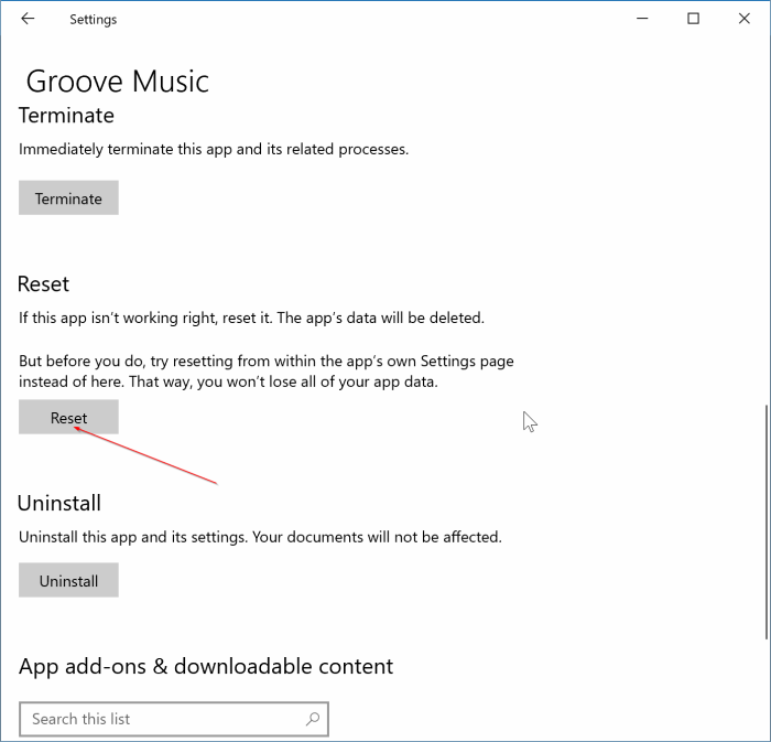 сброс настроек приложения Groove Music в Windows 10 рис.2