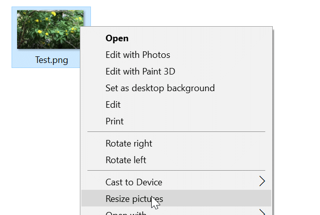 изменить размер изображений из контекстного меню в Windows 10 pic1