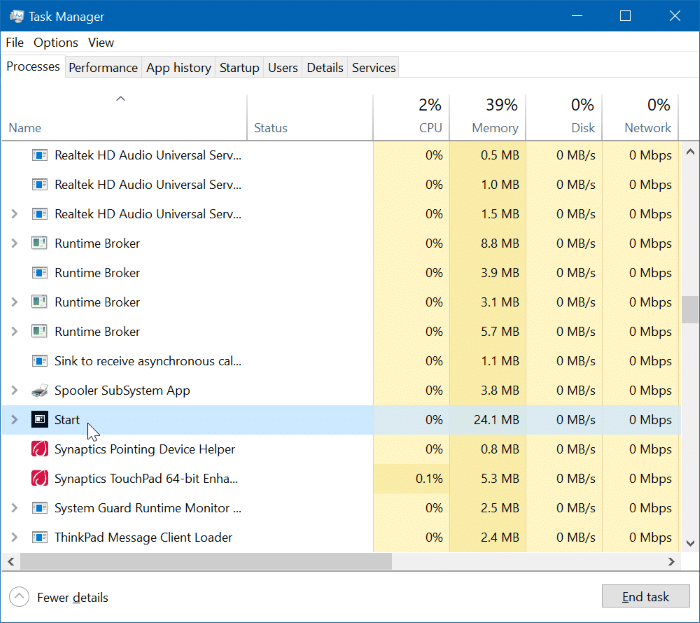 перезапустить меню «Пуск» в Windows 10 pic3