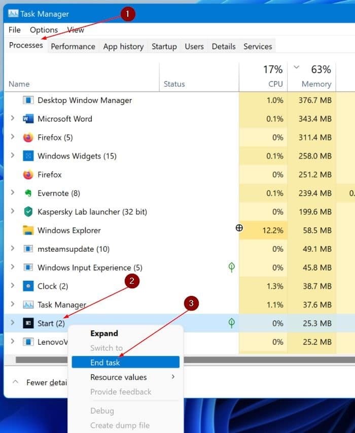 перезапустить меню «Пуск» в Windows 11 рис.2