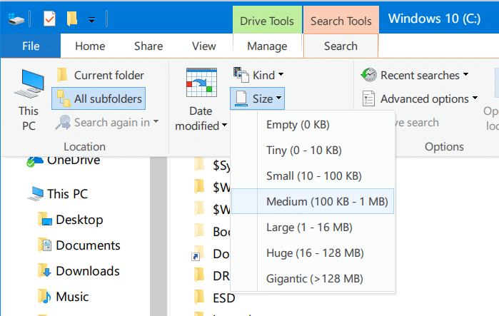 поиск больших файлов в Windows 10 pic3