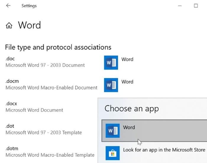 установить Microsoft Office Word по умолчанию в Windows 10 pic3