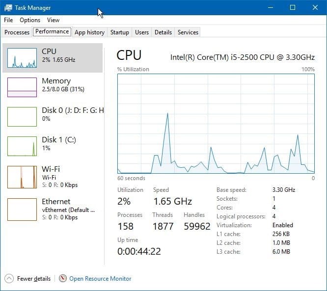 установить вкладку по умолчанию в диспетчере задач в Windows 10