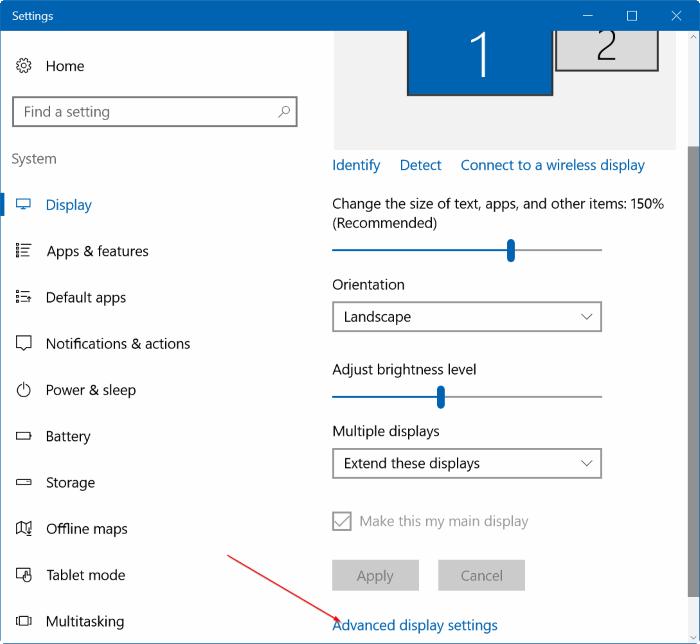 установите разные разрешения на каждом мониторе в Windows 10, шаг 2