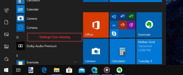 в меню «Пуск» отсутствуют настройки Windows 10 pic02