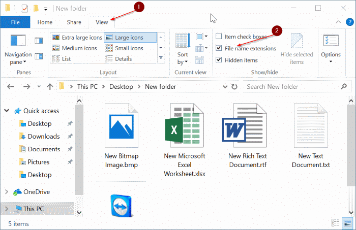 показать или скрыть расширения с именами файлов в проводнике Windows 10 pic2