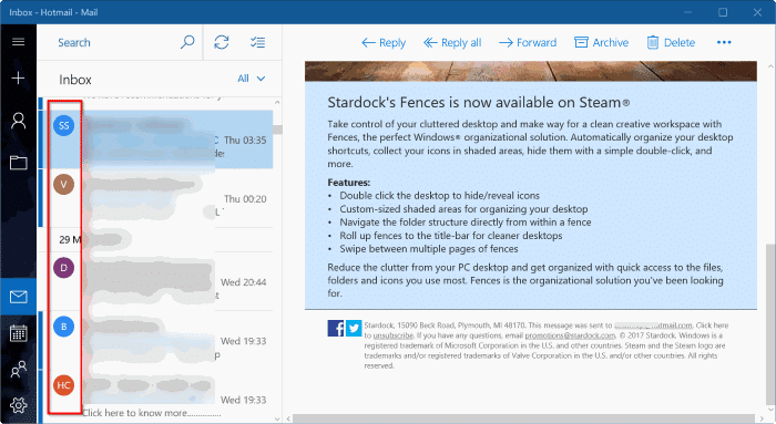 показать или скрыть изображения отправителя в почтовом приложении Windows 10, рис.1