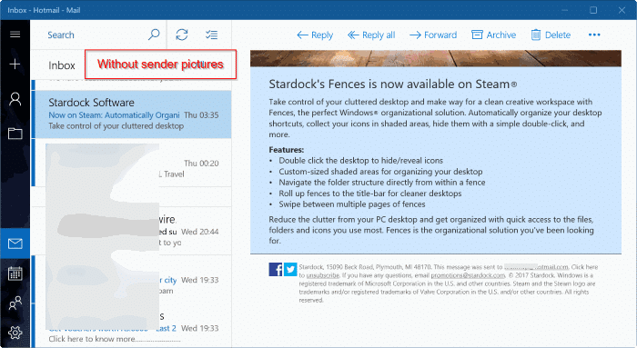 показать или скрыть изображения отправителя в почтовом приложении Windows 10 pic3