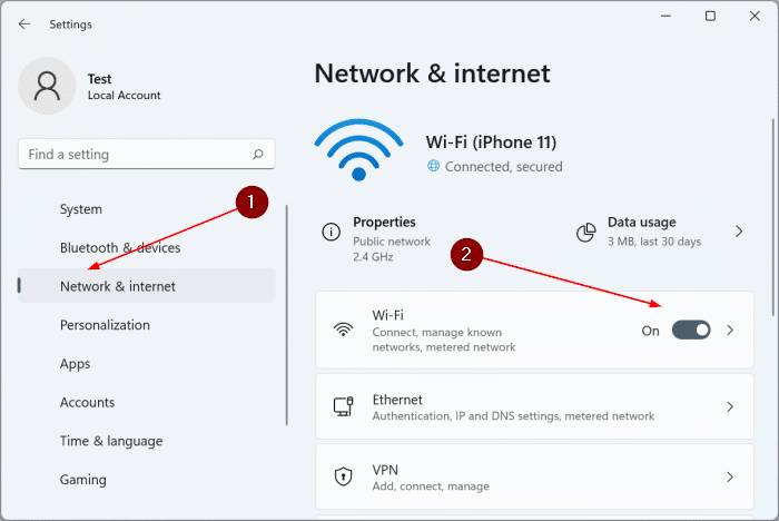 включить или выключить Wi-Fi в Windows 11 рис.2