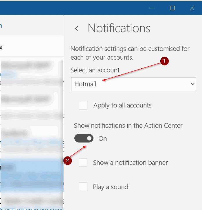 отключить уведомления по электронной почте в центре действий Windows 10 pic3