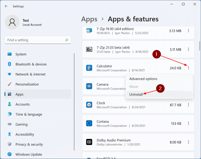 удалить приложения в Windows 11 рис2