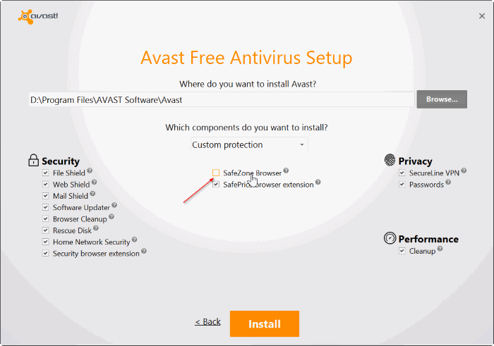 удалить или удалить браузер avast Safezone с ПК с Windows pic02