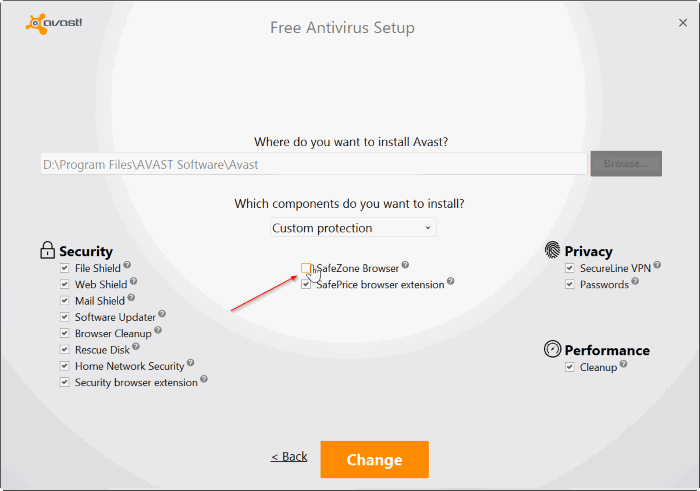 удалить или удалить браузер avast Safezone с ПК с Windows pic4