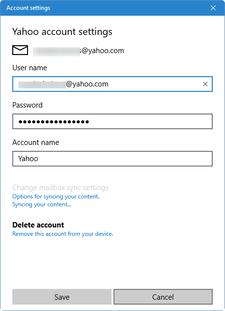 обновить пароль учетной записи электронной почты Windows 10 mail pic2