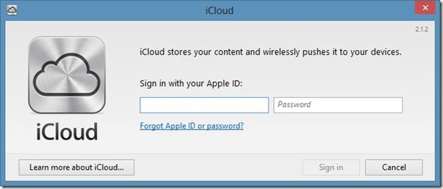 используйте icloud в Windows, шаг 2