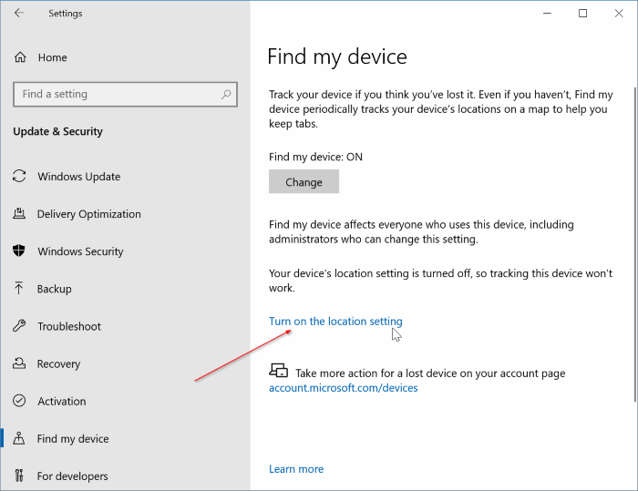 использование функции «Найти мое устройство» в Windows 10 pic4