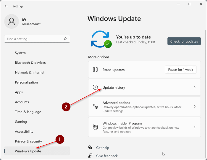 просмотреть историю обновлений Windows в Windows 11 pic2