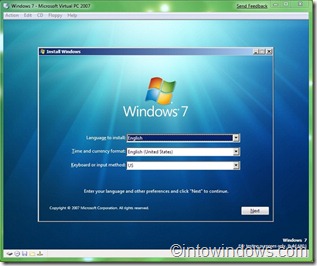 VPC установка Windows 7